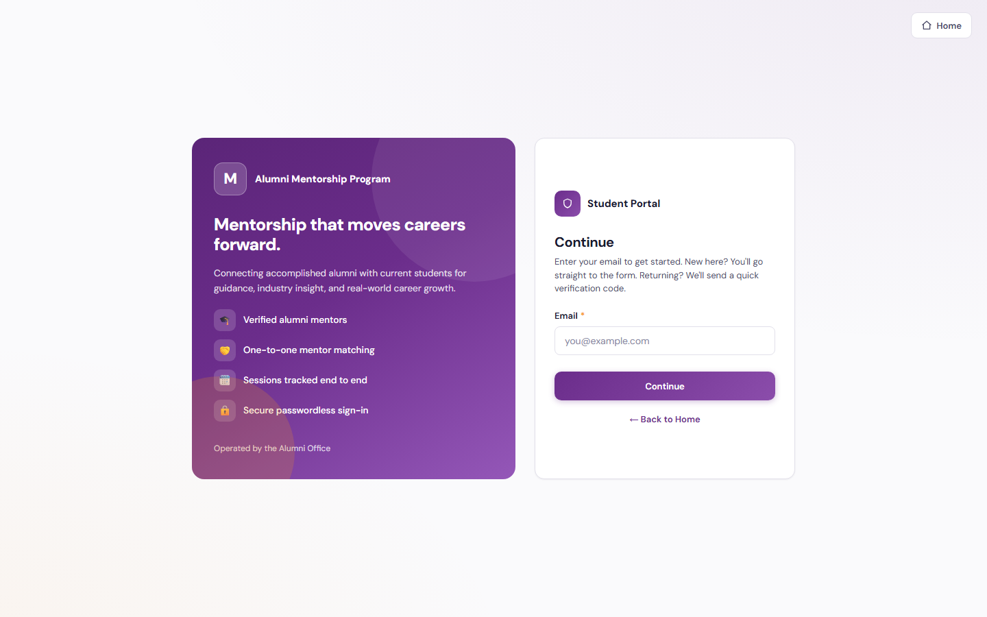 Student sign-in screen