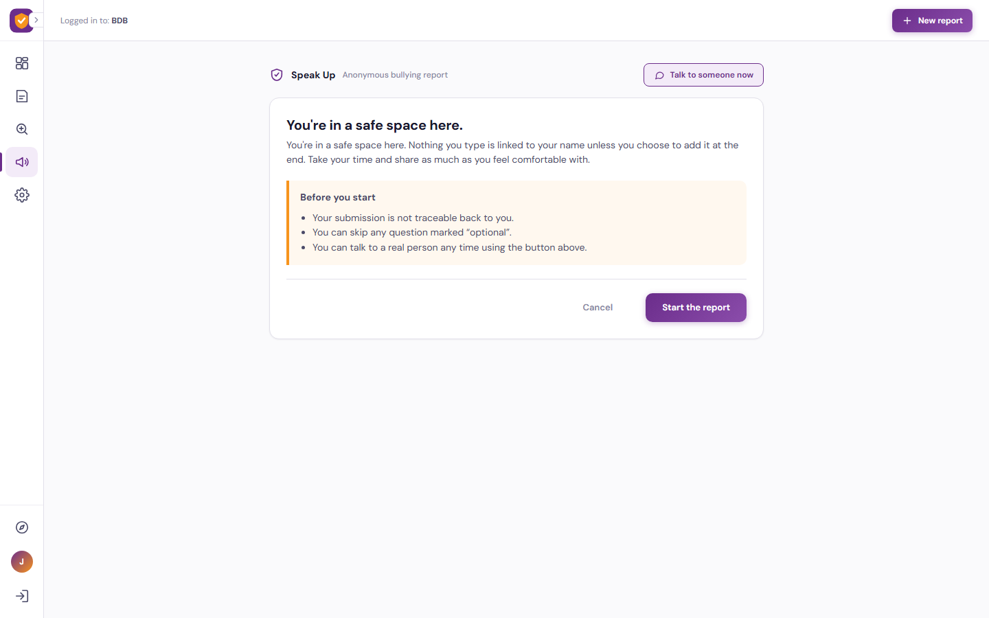 Student sign-in screen