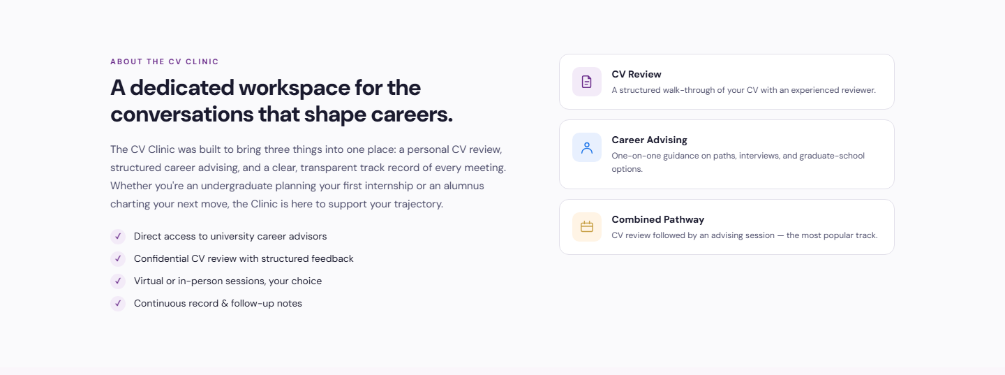 About the CV Clinic section