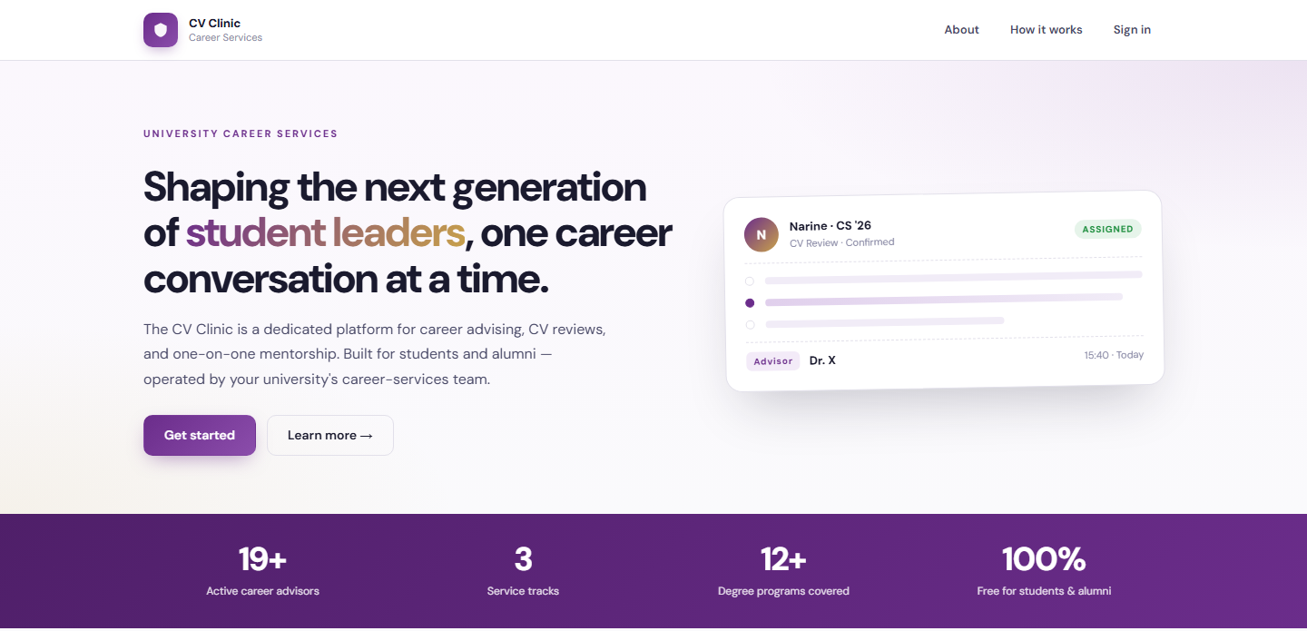 CV Clinic landing page hero section