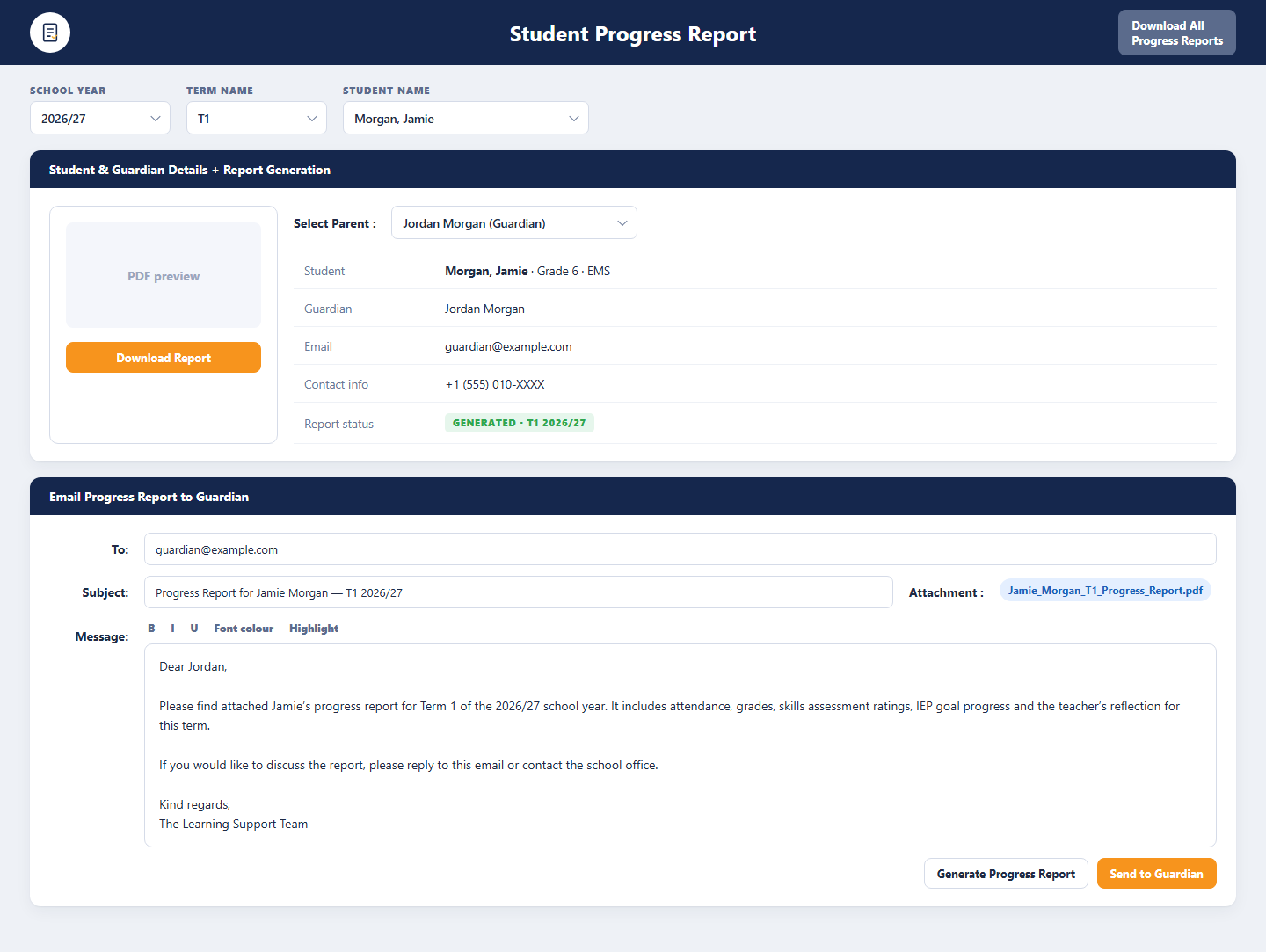 Progress Report & Guardian Email