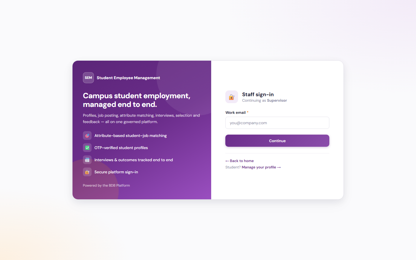 Supervisor sign-in screen