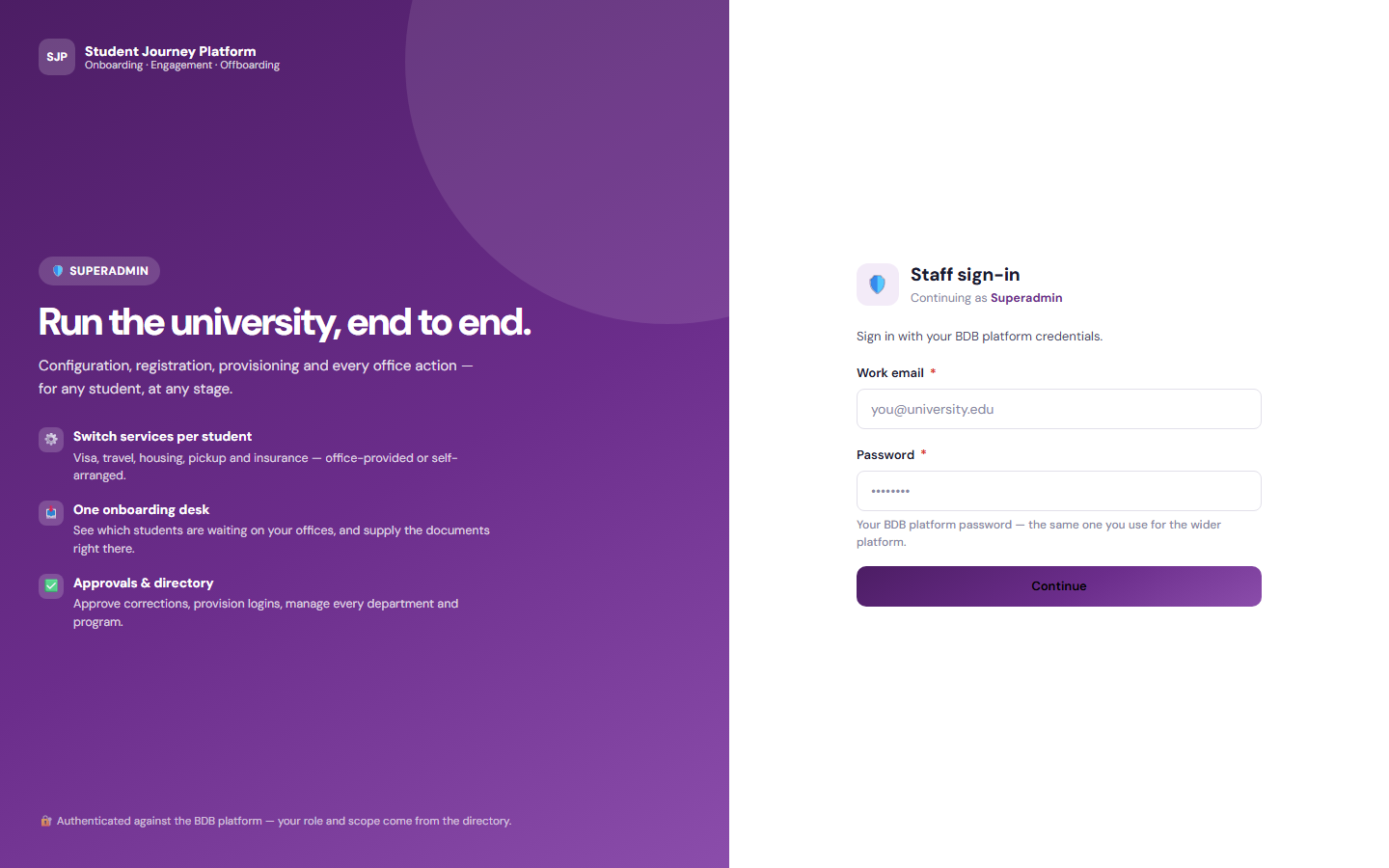 Superadmin sign-in screen